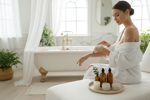 lady using body care beauty